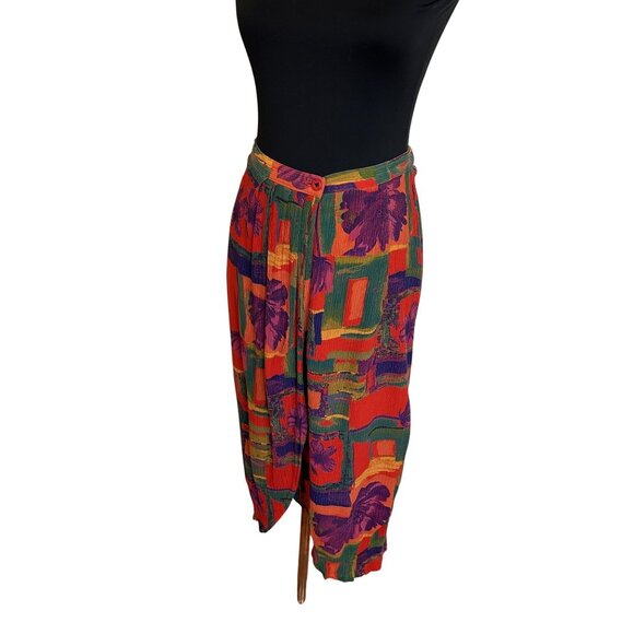 Vtg Carole Little Red Midi Skirt Floral Abstract Print Rayon Size 6 90s Small - Picture 1 of 10